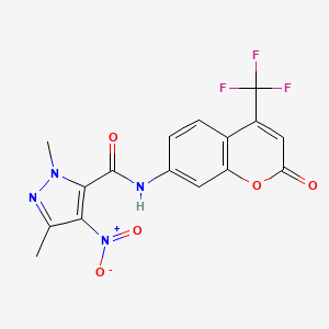 1,3-dimethyl-4-nitro-N-[2-oxo-4-(trifluoromethyl)-2H-chromen-7-yl]-1H-pyrazole-5-carboxamide