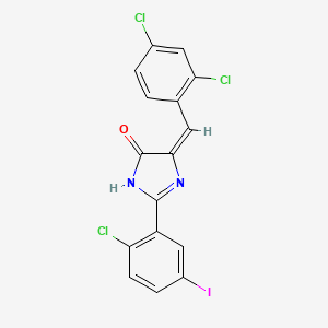 2-(2-CHLORO-5-IODOPHENYL)-5-[(E)-1-(2,4-DICHLOROPHENYL)METHYLIDENE]-3,5-DIHYDRO-4H-IMIDAZOL-4-ONE