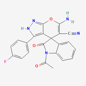 molecular formula C22H14FN5O3 B5995477 1-acetyl-6'-amino-3'-(4-fluorophenyl)-2-oxo-1,2-dihydro-1'H-spiro[indole-3,4'-pyrano[2,3-c]pyrazole]-5'-carbonitrile 