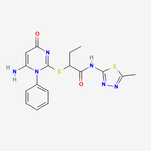 molecular formula C17H18N6O2S2 B5995747 2-[(6-amino-4-oxo-1-phenyl-1,4-dihydro-2-pyrimidinyl)thio]-N-(5-methyl-1,3,4-thiadiazol-2-yl)butanamide 