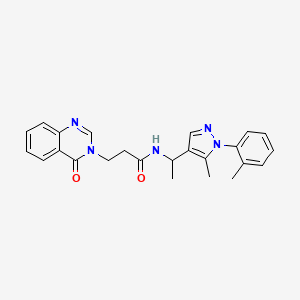 molecular formula C24H25N5O2 B5995856 N-{1-[5-methyl-1-(2-methylphenyl)-1H-pyrazol-4-yl]ethyl}-3-(4-oxo-3(4H)-quinazolinyl)propanamide 