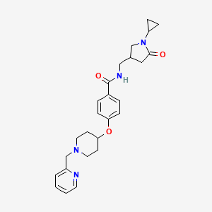 molecular formula C26H32N4O3 B5996014 N-[(1-cyclopropyl-5-oxo-3-pyrrolidinyl)methyl]-4-{[1-(2-pyridinylmethyl)-4-piperidinyl]oxy}benzamide 