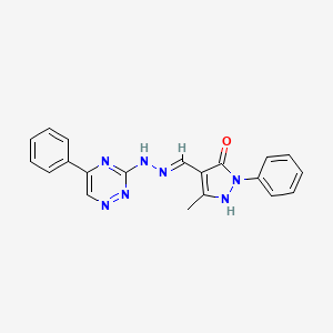 molecular formula C20H17N7O B5996096 5-methyl-2-phenyl-4-[(E)-[(5-phenyl-1,2,4-triazin-3-yl)hydrazinylidene]methyl]-1H-pyrazol-3-one 