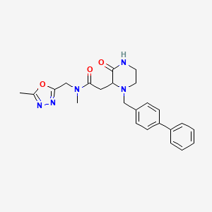 molecular formula C24H27N5O3 B5996353 2-[1-(4-biphenylylmethyl)-3-oxo-2-piperazinyl]-N-methyl-N-[(5-methyl-1,3,4-oxadiazol-2-yl)methyl]acetamide 