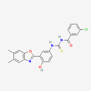 3-chloro-N-{[3-(5,6-dimethyl-1,3-benzoxazol-2-yl)-4-hydroxyphenyl]carbamothioyl}benzamide