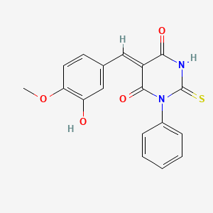 (5Z)-5-[(3-hydroxy-4-methoxyphenyl)methylidene]-1-phenyl-2-sulfanylidene-1,3-diazinane-4,6-dione