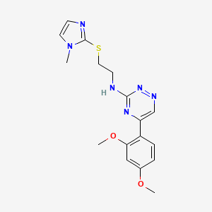 molecular formula C17H20N6O2S B5996850 5-(2,4-dimethoxyphenyl)-N-{2-[(1-methyl-1H-imidazol-2-yl)thio]ethyl}-1,2,4-triazin-3-amine 