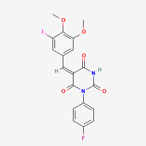 (5E)-1-(4-fluorophenyl)-5-(3-iodo-4,5-dimethoxybenzylidene)pyrimidine-2,4,6(1H,3H,5H)-trione