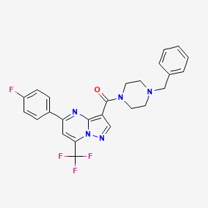 molecular formula C25H21F4N5O B5997619 3-[(4-benzyl-1-piperazinyl)carbonyl]-5-(4-fluorophenyl)-7-(trifluoromethyl)pyrazolo[1,5-a]pyrimidine 