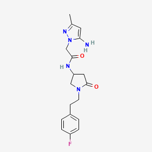 molecular formula C18H22FN5O2 B5997752 2-(5-amino-3-methyl-1H-pyrazol-1-yl)-N-{1-[2-(4-fluorophenyl)ethyl]-5-oxo-3-pyrrolidinyl}acetamide 