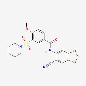 N-(6-cyano-1,3-benzodioxol-5-yl)-4-methoxy-3-(piperidin-1-ylsulfonyl)benzamide