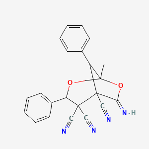 molecular formula C22H16N4O2 B5998011 6-imino-1-methyl-3,8-diphenyl-2,7-dioxabicyclo[3.2.1]octane-4,4,5-tricarbonitrile 