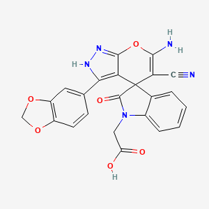 molecular formula C23H15N5O6 B5998103 [6'-amino-3'-(1,3-benzodioxol-5-yl)-5'-cyano-2-oxo-1'H-spiro[indole-3,4'-pyrano[2,3-c]pyrazol]-1(2H)-yl]acetic acid 