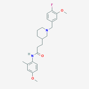 molecular formula C24H31FN2O3 B5998573 3-[1-(4-fluoro-3-methoxybenzyl)-3-piperidinyl]-N-(4-methoxy-2-methylphenyl)propanamide 