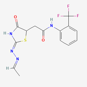 molecular formula C14H13F3N4O2S B5998687 2-[2-(ethylidenehydrazono)-4-hydroxy-2,5-dihydro-1,3-thiazol-5-yl]-N-[2-(trifluoromethyl)phenyl]acetamide 