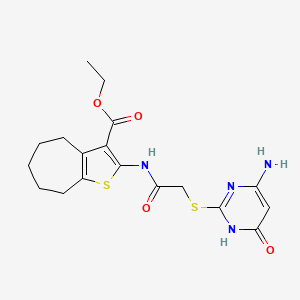 molecular formula C18H22N4O4S2 B5998814 ethyl 2-({[(4-amino-6-oxo-1,6-dihydro-2-pyrimidinyl)thio]acetyl}amino)-5,6,7,8-tetrahydro-4H-cyclohepta[b]thiophene-3-carboxylate 