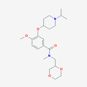 molecular formula C22H34N2O5 B5998878 N-(1,4-dioxan-2-ylmethyl)-3-[(1-isopropyl-4-piperidinyl)oxy]-4-methoxy-N-methylbenzamide 