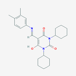 1,3-dicyclohexyl-5-{[(3,4-dimethylphenyl)amino]methylene}-2,4,6(1H,3H,5H)-pyrimidinetrione