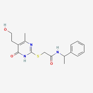 2-[[5-(2-hydroxyethyl)-4-methyl-6-oxo-1H-pyrimidin-2-yl]sulfanyl]-N-(1-phenylethyl)acetamide