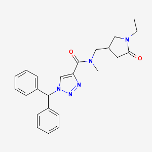 molecular formula C24H27N5O2 B5999108 1-(diphenylmethyl)-N-[(1-ethyl-5-oxo-3-pyrrolidinyl)methyl]-N-methyl-1H-1,2,3-triazole-4-carboxamide 