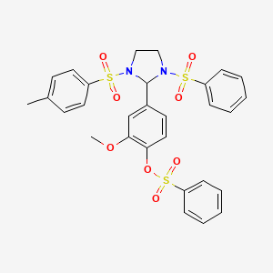 molecular formula C29H28N2O8S3 B5999123 2-methoxy-4-[1-[(4-methylphenyl)sulfonyl]-3-(phenylsulfonyl)imidazolidin-2-yl]phenyl benzenesulfonate 