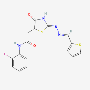 molecular formula C16H13FN4O2S2 B5999349 N-(2-fluorophenyl)-2-{4-hydroxy-2-[(2-thienylmethylene)hydrazono]-2,5-dihydro-1,3-thiazol-5-yl}acetamide 