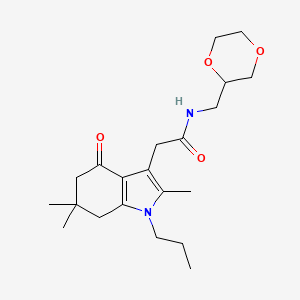 molecular formula C21H32N2O4 B5999501 N-(1,4-dioxan-2-ylmethyl)-2-(2,6,6-trimethyl-4-oxo-1-propyl-4,5,6,7-tetrahydro-1H-indol-3-yl)acetamide 