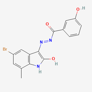 N'-[(3Z)-5-BROMO-7-METHYL-2-OXO-2,3-DIHYDRO-1H-INDOL-3-YLIDENE]-3-HYDROXYBENZOHYDRAZIDE