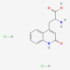 molecular formula C12H14Cl2N2O3 B599976 2-Amino-3-(2-oxo-1,2-dihydroquinolin-4-yl)propanoic acid dihydrochloride CAS No. 132210-25-4