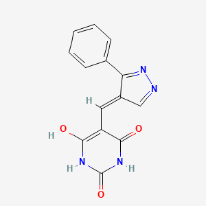 molecular formula C14H10N4O3 B5999776 5-[(3-phenyl-1H-pyrazol-4-yl)methylene]-2,4,6(1H,3H,5H)-pyrimidinetrione 