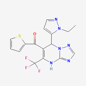 molecular formula C16H13F3N6OS B5999830 [7-(1-ethyl-1H-pyrazol-5-yl)-5-(trifluoromethyl)-4,7-dihydro[1,2,4]triazolo[1,5-a]pyrimidin-6-yl](2-thienyl)methanone 