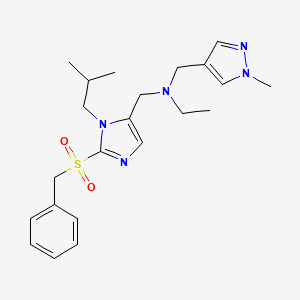 molecular formula C22H31N5O2S B5999891 N-{[2-(benzylsulfonyl)-1-isobutyl-1H-imidazol-5-yl]methyl}-N-[(1-methyl-1H-pyrazol-4-yl)methyl]ethanamine 