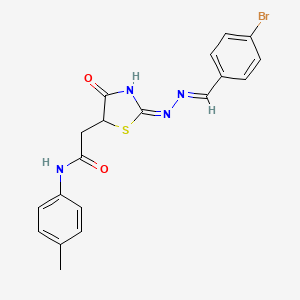 molecular formula C19H17BrN4O2S B6000051 2-{2-[(4-bromobenzylidene)hydrazono]-4-oxo-1,3-thiazolidin-5-yl}-N-(4-methylphenyl)acetamide 