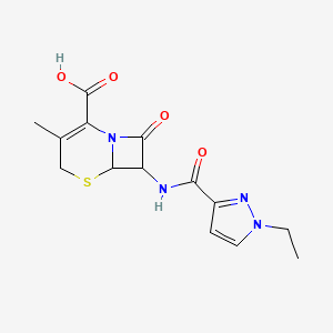 molecular formula C14H16N4O4S B6000258 7-{[(1-ethyl-1H-pyrazol-3-yl)carbonyl]amino}-3-methyl-8-oxo-5-thia-1-azabicyclo[4.2.0]oct-2-ene-2-carboxylic acid 