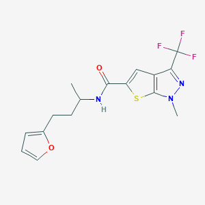 molecular formula C16H16F3N3O2S B6000276 N-[3-(2-furyl)-1-methylpropyl]-1-methyl-3-(trifluoromethyl)-1H-thieno[2,3-c]pyrazole-5-carboxamide 