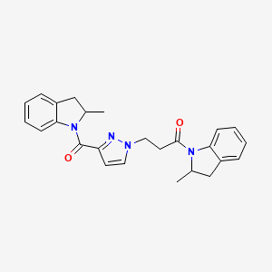 molecular formula C25H26N4O2 B6000411 2-methyl-1-(3-{3-[(2-methyl-2,3-dihydro-1H-indol-1-yl)carbonyl]-1H-pyrazol-1-yl}propanoyl)indoline 