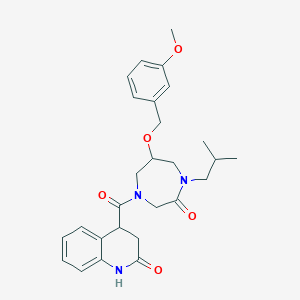 molecular formula C27H33N3O5 B6000560 4-({4-isobutyl-6-[(3-methoxybenzyl)oxy]-3-oxo-1,4-diazepan-1-yl}carbonyl)-3,4-dihydro-2(1H)-quinolinone 