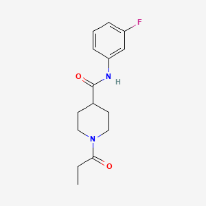 molecular formula C15H19FN2O2 B6000635 N-(3-fluorophenyl)-1-propionyl-4-piperidinecarboxamide 