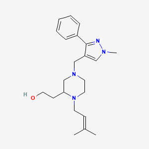 molecular formula C22H32N4O B6000641 2-{1-(3-methyl-2-buten-1-yl)-4-[(1-methyl-3-phenyl-1H-pyrazol-4-yl)methyl]-2-piperazinyl}ethanol 