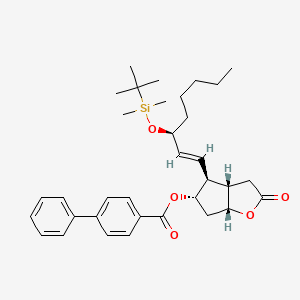 molecular formula C34H46O5Si B600116 (3aS,4S,5S,6aR)-4-((S,E)-3-((tert-Butyldimethylsilyl)oxy)oct-1-en-1-yl)-2-oxohexahydro-2H-cyclopenta[b]furan-5-yl [1,1'-biphenyl]-4-carboxylate CAS No. 137624-47-6