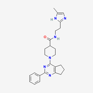 molecular formula C25H30N6O B6001373 N-[2-(4-methyl-1H-imidazol-2-yl)ethyl]-1-(2-phenyl-6,7-dihydro-5H-cyclopenta[d]pyrimidin-4-yl)-4-piperidinecarboxamide 