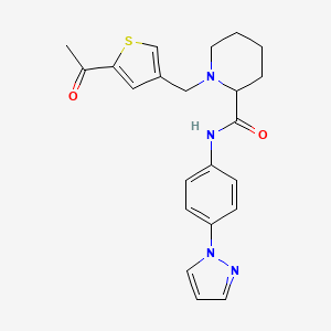 molecular formula C22H24N4O2S B6001404 1-[(5-acetyl-3-thienyl)methyl]-N-[4-(1H-pyrazol-1-yl)phenyl]-2-piperidinecarboxamide 