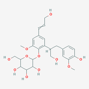 molecular formula C26H34O11 B600165 3-[4-β-D-Glucopyranosyloxy-5-methoxy-3-[2-(4-hydroxy-3-methoxyphenyl)-1-(hydroxymethyl)ethyl]phenyl] CAS No. 126176-79-2