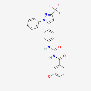 molecular formula C25H19F3N4O3 B6002608 3-methoxy-N-[({4-[1-phenyl-3-(trifluoromethyl)-1H-pyrazol-5-yl]phenyl}amino)carbonyl]benzamide 