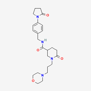 molecular formula C24H34N4O4 B6002625 1-[3-(4-morpholinyl)propyl]-6-oxo-N-[4-(2-oxo-1-pyrrolidinyl)benzyl]-3-piperidinecarboxamide 