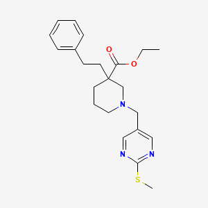molecular formula C22H29N3O2S B6002665 ethyl 1-{[2-(methylthio)-5-pyrimidinyl]methyl}-3-(2-phenylethyl)-3-piperidinecarboxylate 