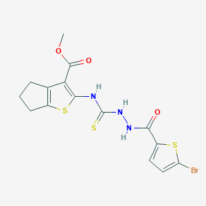 molecular formula C15H14BrN3O3S3 B6002689 methyl 2-[({2-[(5-bromo-2-thienyl)carbonyl]hydrazino}carbonothioyl)amino]-5,6-dihydro-4H-cyclopenta[b]thiophene-3-carboxylate 