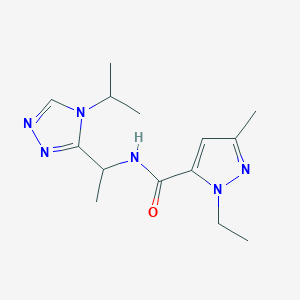 molecular formula C14H22N6O B6002722 1-ethyl-N-[1-(4-isopropyl-4H-1,2,4-triazol-3-yl)ethyl]-3-methyl-1H-pyrazole-5-carboxamide 