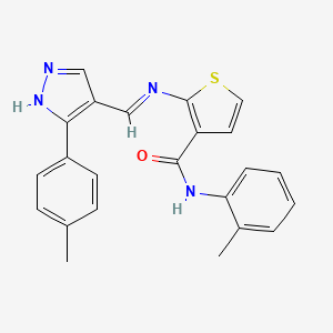 molecular formula C23H20N4OS B6002739 N-(2-methylphenyl)-2-({[3-(4-methylphenyl)-1H-pyrazol-4-yl]methylene}amino)-3-thiophenecarboxamide 