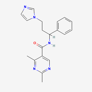 molecular formula C19H21N5O B6002822 N-[3-(1H-imidazol-1-yl)-1-phenylpropyl]-2,4-dimethyl-5-pyrimidinecarboxamide trifluoroacetate 